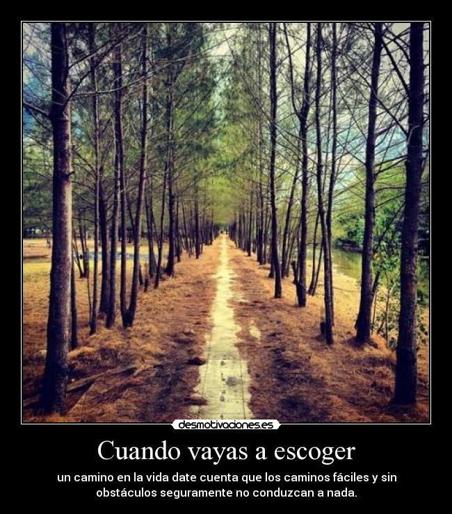 Cuando vayas a escoger - un camino en la vida date cuenta que los caminos fáciles y sin
obstáculos seguramente no conduzcan a nada.