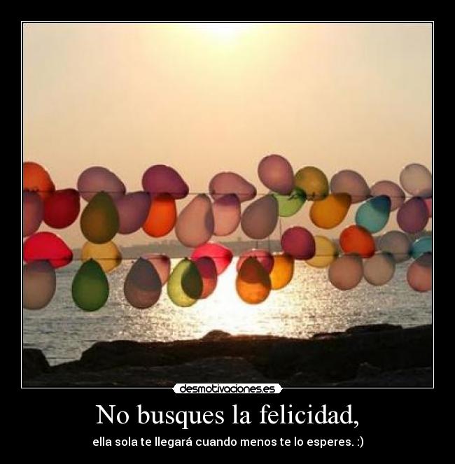 No busques la felicidad, - ella sola te llegará cuando menos te lo esperes. :)