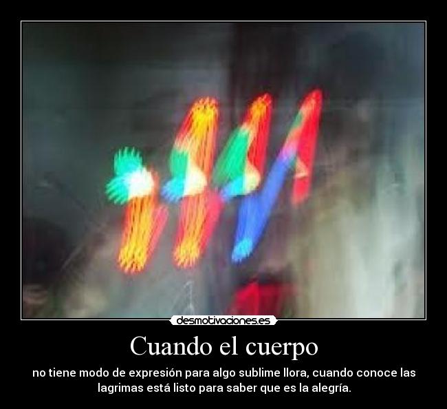 Cuando el cuerpo - no tiene modo de expresión para algo sublime llora, cuando conoce las
lagrimas está listo para saber que es la alegría.