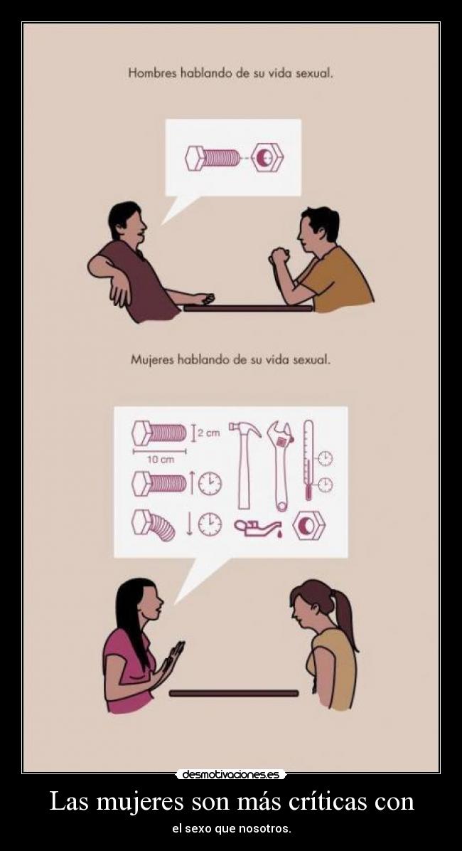 Las mujeres son más críticas con - el sexo que nosotros.