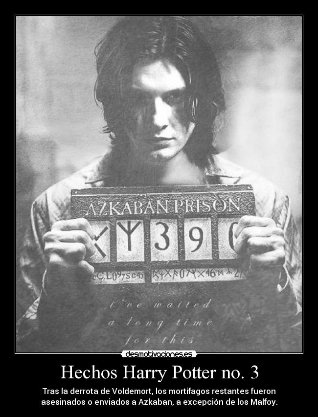 Hechos Harry Potter no. 3 - Tras la derrota de Voldemort, los mortifagos restantes fueron
asesinados o enviados a Azkaban, a excepción de los Malfoy.