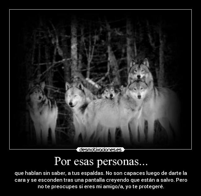 Por esas personas... - que hablan sin saber, a tus espaldas. No son capaces luego de darte la
cara y se esconden tras una pantalla creyendo que están a salvo. Pero
no te preocupes si eres mi amigo/a, yo te protegeré.