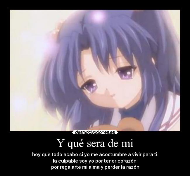 Y qué sera de mi - hoy que todo acabo si yo me acostumbre a vivir para ti 
la culpable soy yo por tener corazón 
por regalarte mi alma y perder la razón