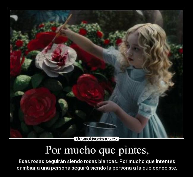 Por mucho que pintes, - Esas rosas seguirán siendo rosas blancas. Por mucho que intentes
cambiar a una persona seguirá siendo la persona a la que conociste.