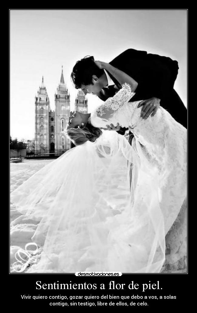 Sentimientos a flor de piel. - Vivir quiero contigo, gozar quiero del bien que debo a vos, a solas
contigo, sin testigo, libre de ellos, de celo.