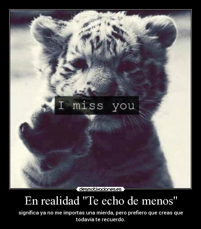 En realidad Te echo de menos - significa ya no me importas una mierda, pero prefiero que creas que
todavía te recuerdo.
