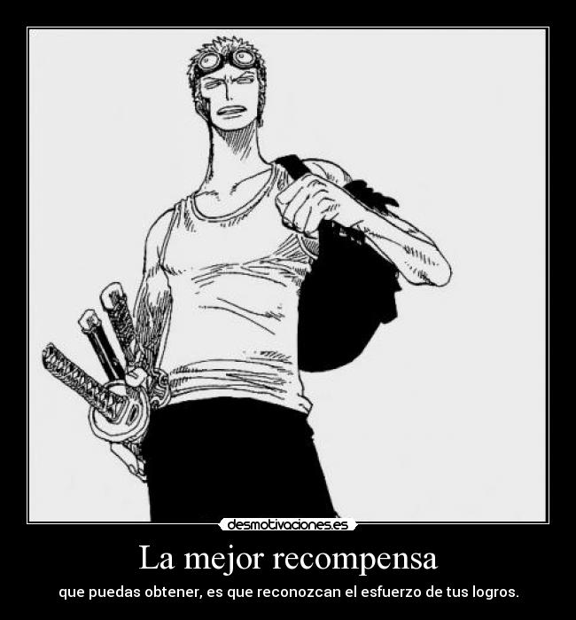 carteles one piece roronoa zoro anime recompenza esfuerzo logros desmotivaciones