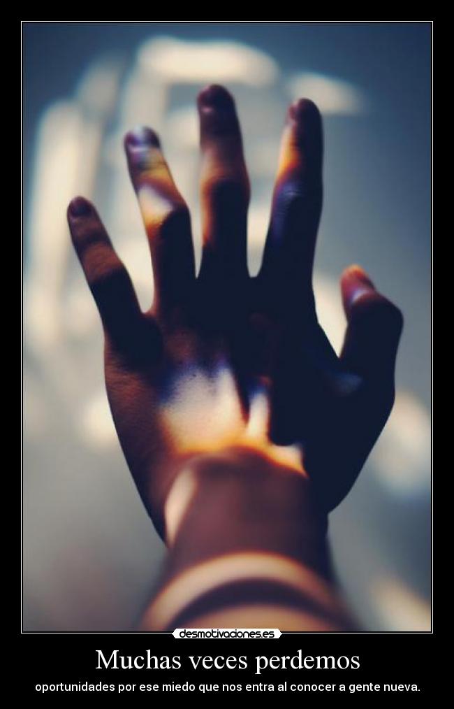 Muchas veces perdemos - oportunidades por ese miedo que nos entra al conocer a gente nueva.