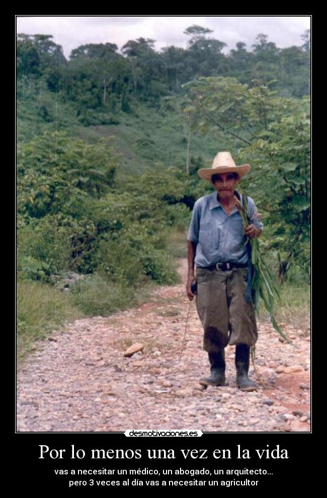 Por lo menos una vez en la vida - vas a necesitar un médico, un abogado, un arquitecto...
pero 3 veces al día vas a necesitar un agricultor