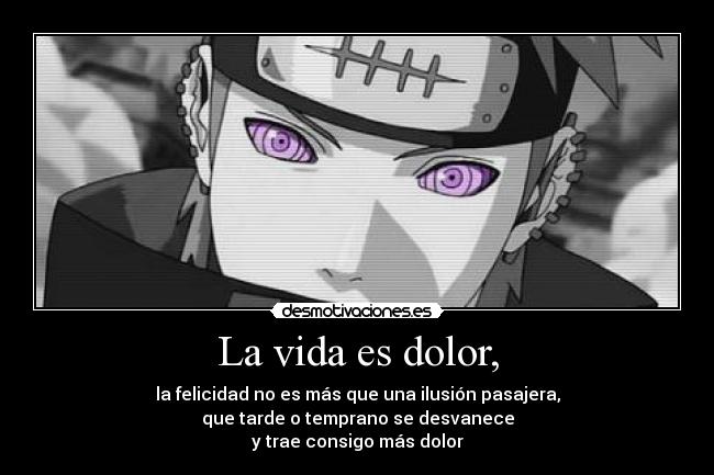La vida es dolor, - la felicidad no es más que una ilusión pasajera,
que tarde o temprano se desvanece
y trae consigo más dolor