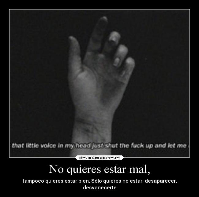No quieres estar mal, - tampoco quieres estar bien. Sólo quieres no estar, desaparecer, desvanecerte