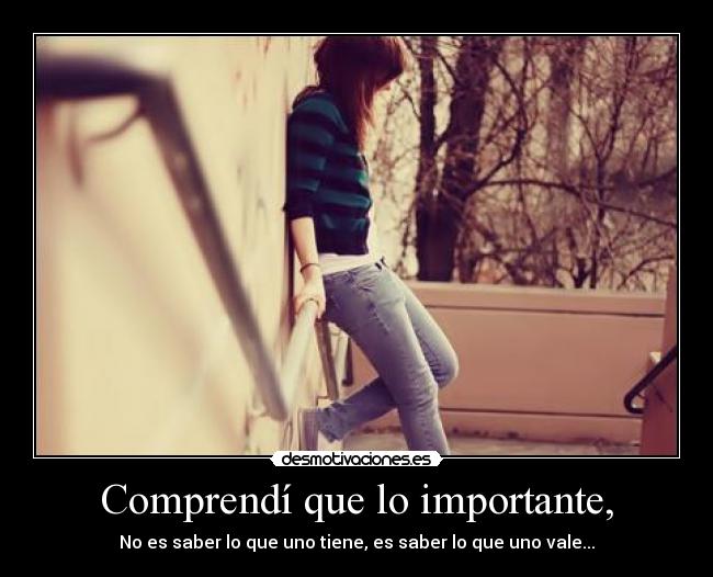 Comprendí que lo importante, - No es saber lo que uno tiene, es saber lo que uno vale...
