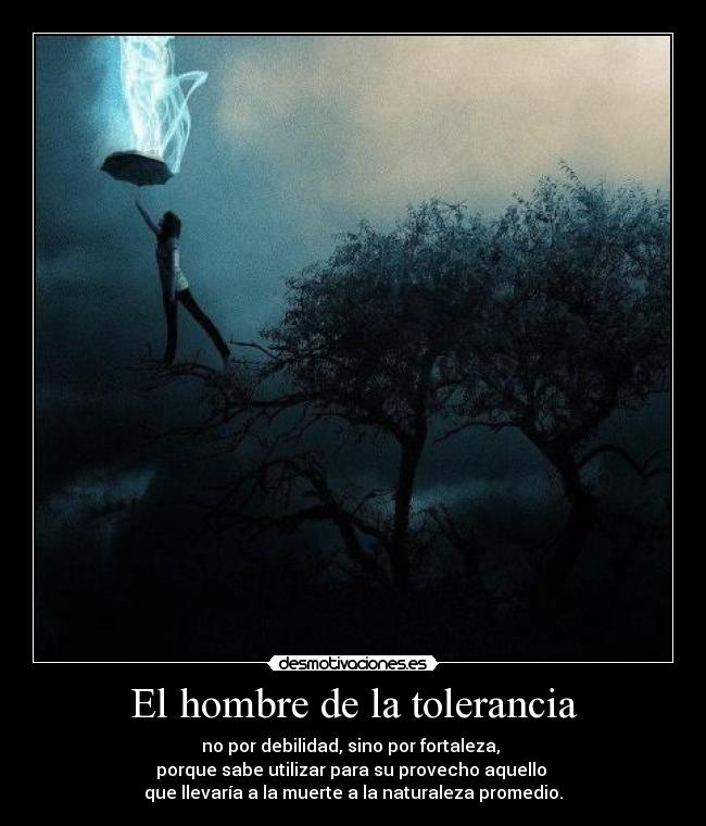 El hombre de la tolerancia - no por debilidad, sino por fortaleza, 
porque sabe utilizar para su provecho aquello 
que llevaría a la muerte a la naturaleza promedio.