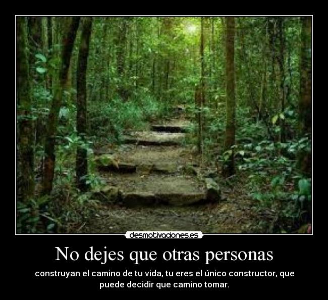 No dejes que otras personas - construyan el camino de tu vida, tu eres el único constructor, que
puede decidir que camino tomar.