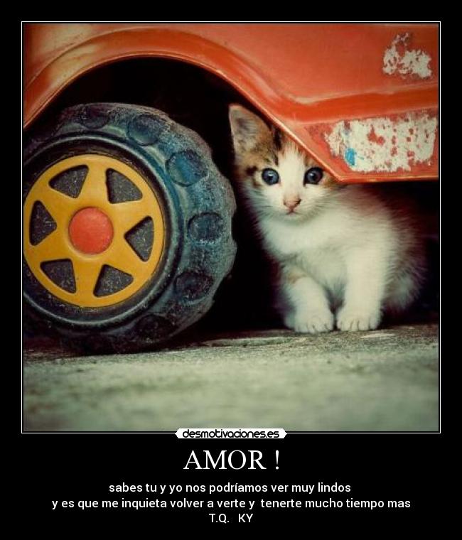 AMOR ! - sabes tu y yo nos podríamos ver muy lindos
y es que me inquieta volver a verte y tenerte mucho tiempo mas
T.Q. KY