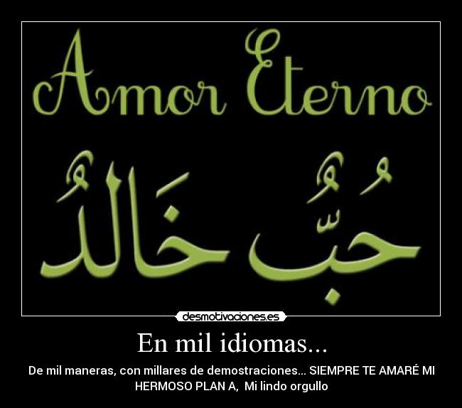 En mil idiomas... - De mil maneras, con millares de demostraciones... SIEMPRE TE AMARÉ MI
HERMOSO PLAN A, Mi lindo orgullo