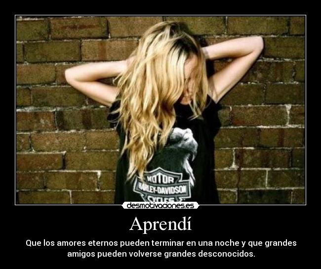 Aprendí - Que los amores eternos pueden terminar en una noche y que grandes
amigos pueden volverse grandes desconocidos.