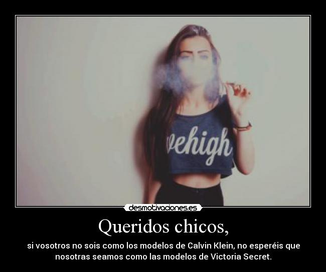 Queridos chicos, - si vosotros no sois como los modelos de Calvin Klein, no esperéis que
nosotras seamos como las modelos de Victoria Secret.