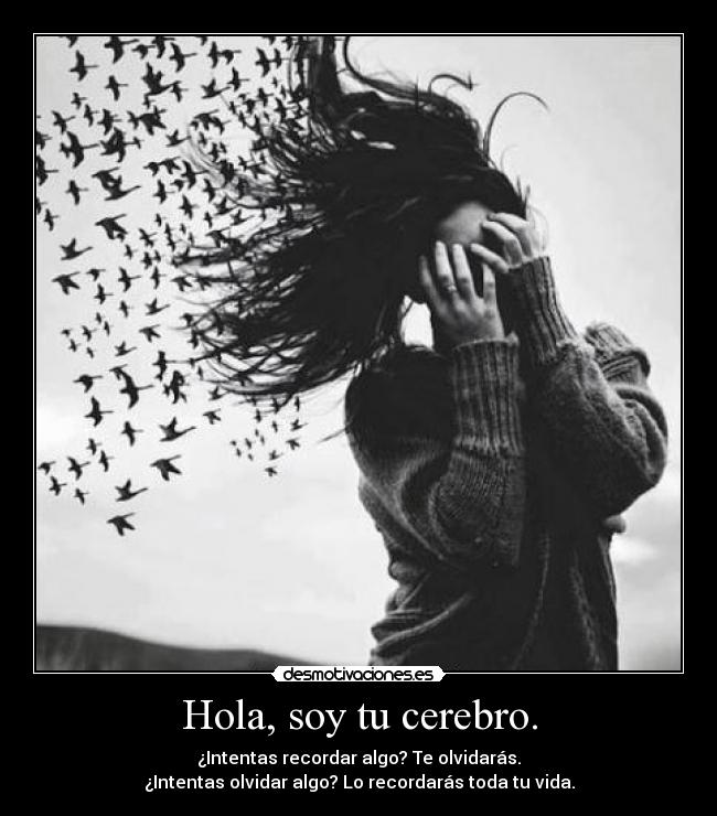 Hola, soy tu cerebro. - ¿Intentas recordar algo? Te olvidarás.
¿Intentas olvidar algo? Lo recordarás toda tu vida.