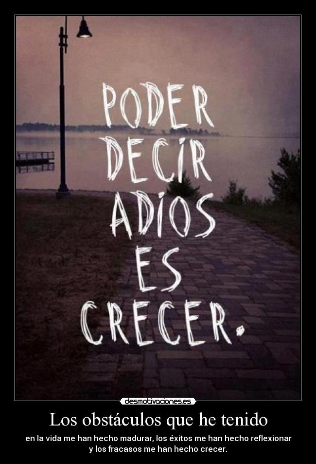 Los obstáculos que he tenido - en la vida me han hecho madurar, los éxitos me han hecho reflexionar
y los fracasos me han hecho crecer.