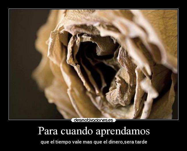 Para cuando aprendamos - que el tiempo vale mas que el dinero,sera tarde