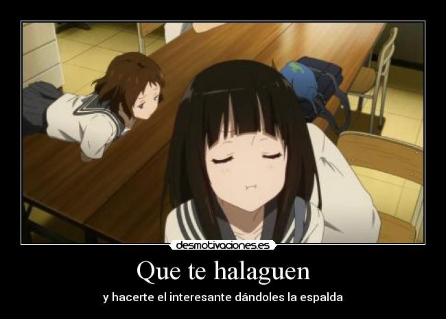 carteles anime hyouka miembros del club clasicos diciendole cualidades chitanda ella ignora doni desmotivaciones