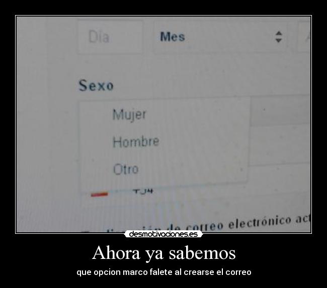 Ahora ya sabemos - que opcion marco falete al crearse el correo