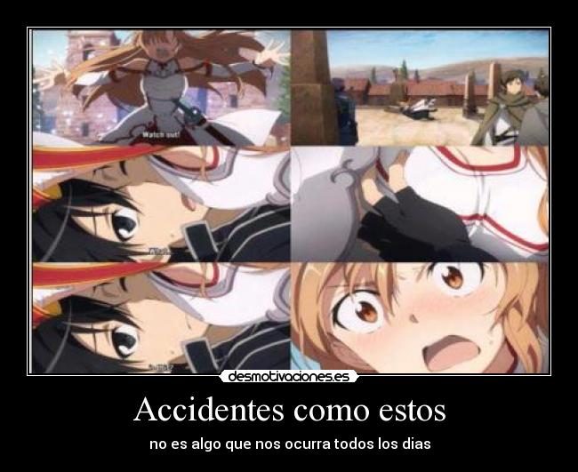 carteles sword art online kirito kazuto kirigaya asuna yuuki echos reales accidentes malentendidos desmotivaciones