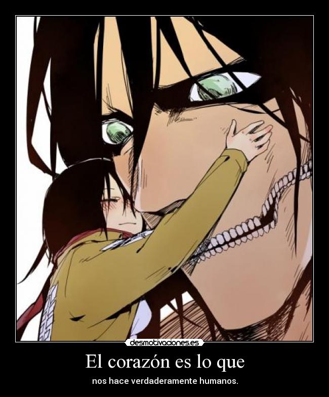 carteles corazon harukaze anime shingeki kyojin humanos titanes amor eren mikasa desmotivaciones