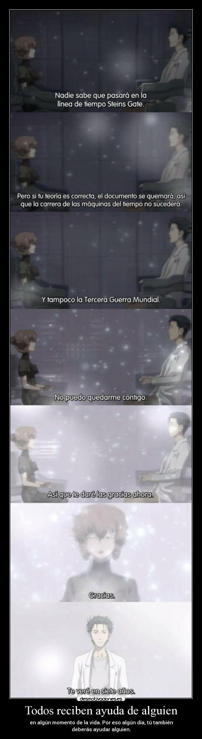 carteles ayuda raptorhunters nigatsu harukaze anime manga otaku steins gate suzuha okabe rintarou maquina tiempo desmotivaciones