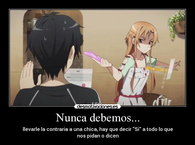 carteles sword art online kirito kazuto kirigaya asuna yuuki echos reales chicas serias mujeres desmotivaciones