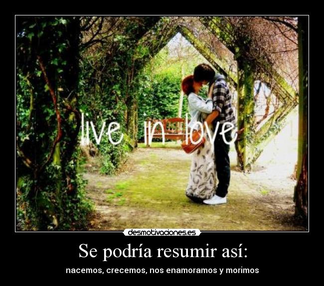 Se podría resumir así: - nacemos, crecemos, nos enamoramos y morimos