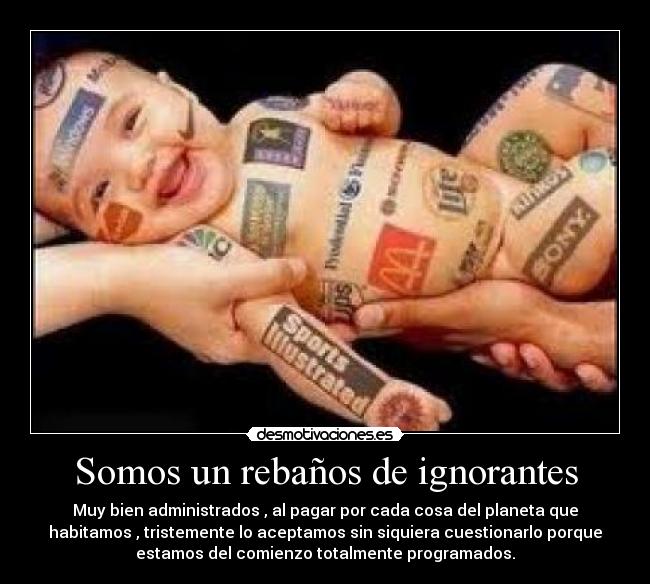 Somos un rebaños de ignorantes - Muy bien administrados , al pagar por cada cosa del planeta que
habitamos , tristemente lo aceptamos sin siquiera cuestionarlo porque
estamos del comienzo totalmente programados.