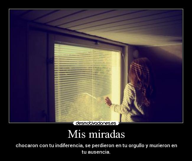 Mis miradas - chocaron con tu indiferencia, se perdieron en tu orgullo y murieron en tu ausencia.
