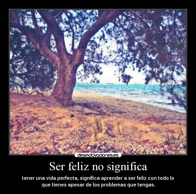 Ser feliz no significa - tener una vida perfecta, significa aprender a ser feliz con todo lo
que tienes apesar de los problemas que tengas.
