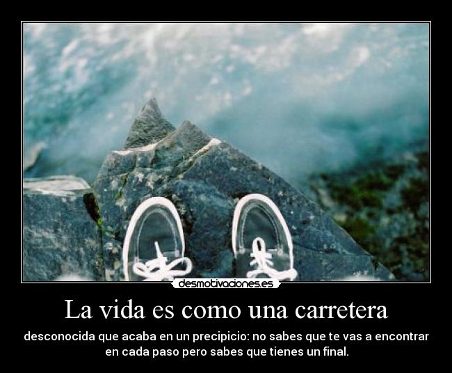 La vida es como una carretera - desconocida que acaba en un precipicio: no sabes que te vas a encontrar
en cada paso pero sabes que tienes un final.