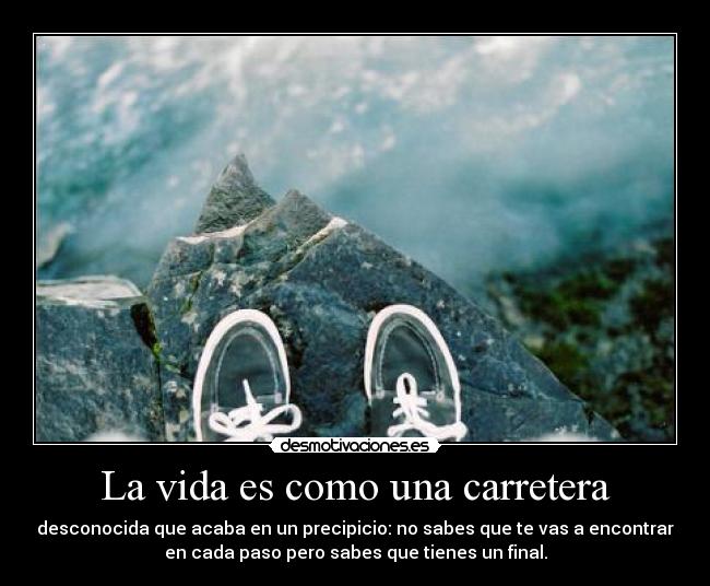 La vida es como una carretera - desconocida que acaba en un precipicio: no sabes que te vas a encontrar
en cada paso pero sabes que tienes un final.