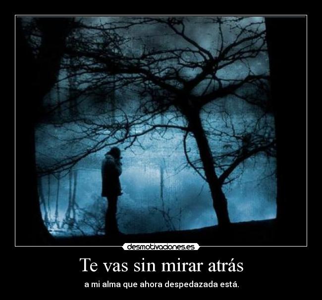 Te vas sin mirar atrás - a mi alma que ahora despedazada está.