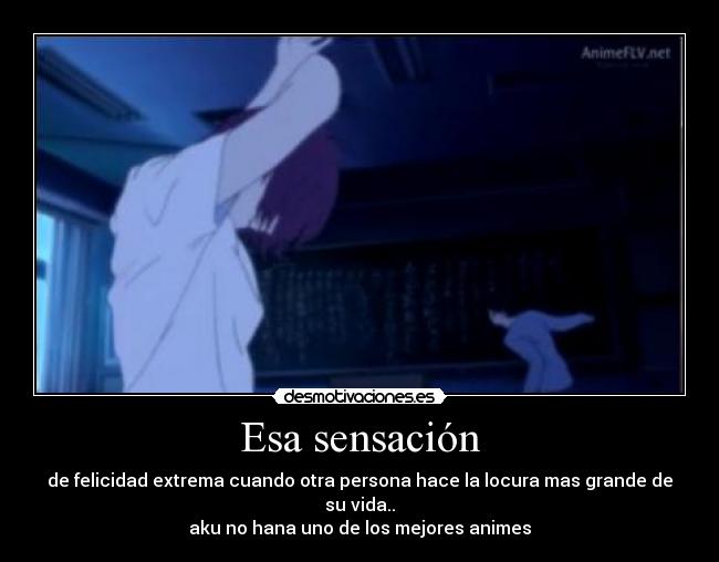 Esa sensación - de felicidad extrema cuando otra persona hace la locura mas grande de su vida..
aku no hana uno de los mejores animes