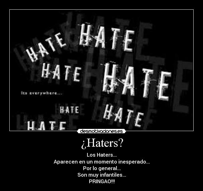 ¿Haters? - Los Haters...
Aparecen en un momento inesperado...
Por lo general...
Son muy infantiles...
PRINGAO!!!