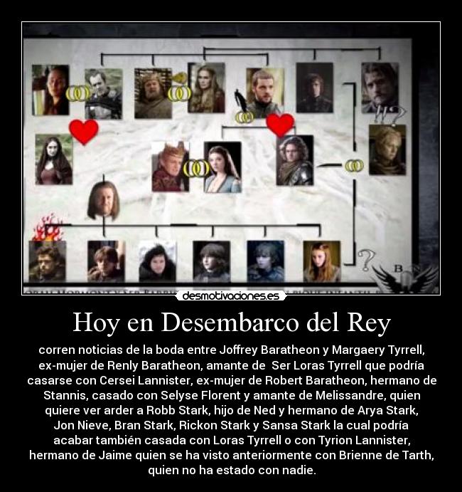 carteles ned robb bran rickon sansa arya jon margaery loras jaime cersei tyrion brienne robert renly etc desmotivaciones