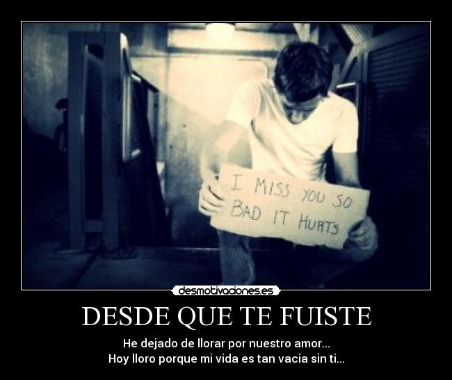 DESDE QUE TE FUISTE - He dejado de llorar por nuestro amor...
Hoy lloro porque mi vida es tan vacia sin ti...