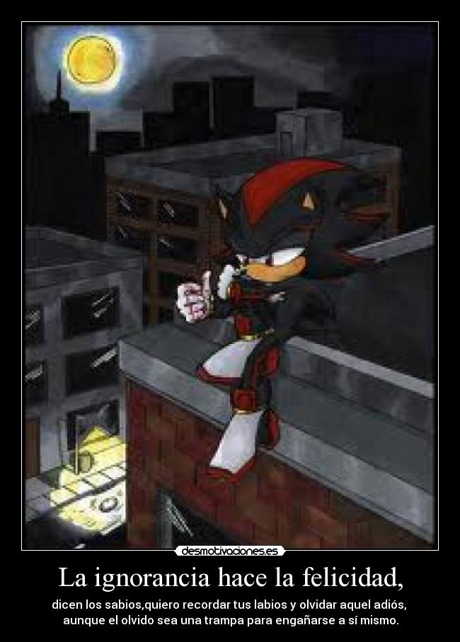 La ignorancia hace la felicidad, - dicen los sabios,quiero recordar tus labios y olvidar aquel adiós,
aunque el olvido sea una trampa para engañarse a sí mismo.