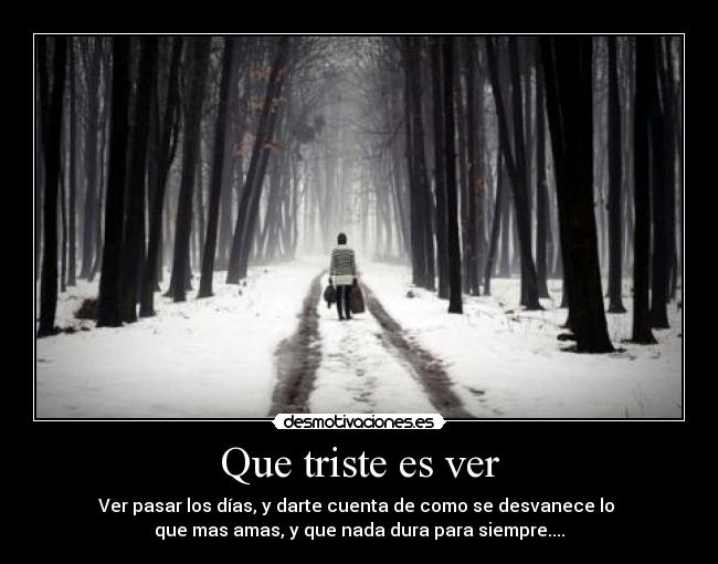 Que triste es ver - Ver pasar los días, y darte cuenta de como se desvanece lo
que mas amas, y que nada dura para siempre....