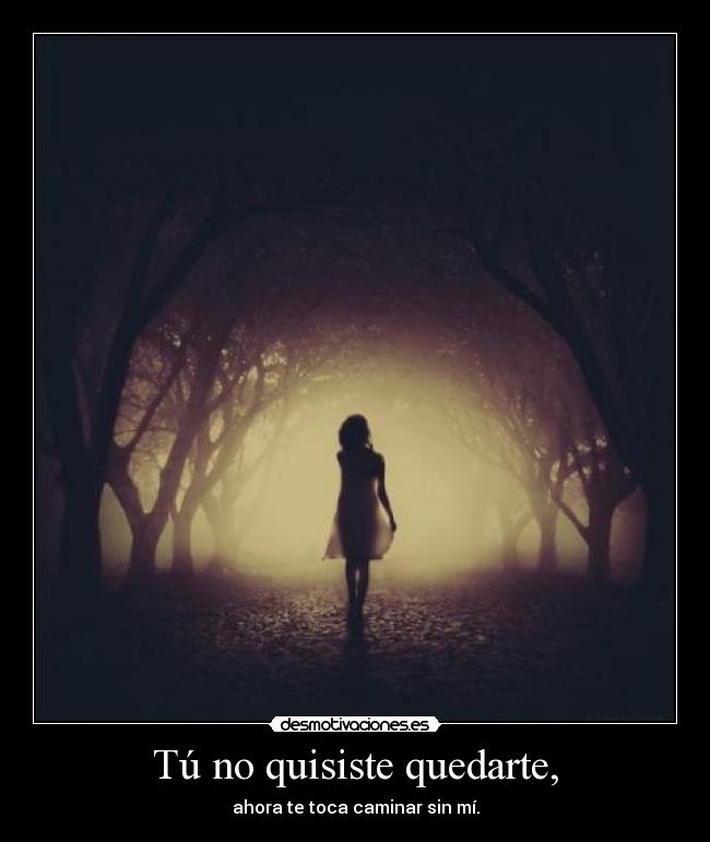 Tú no quisiste quedarte, - ahora te toca caminar sin mí.