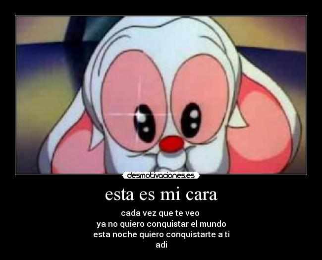 esta es mi cara - cada vez que te veo
ya no quiero conquistar el mundo
esta noche quiero conquistarte a ti
adi