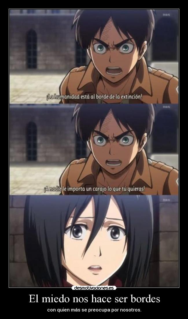 carteles miedo raptorhunters nigatsu harukaze anime manga otaku shingeki kyojin ataque titanes mikasa amor eren desmotivaciones