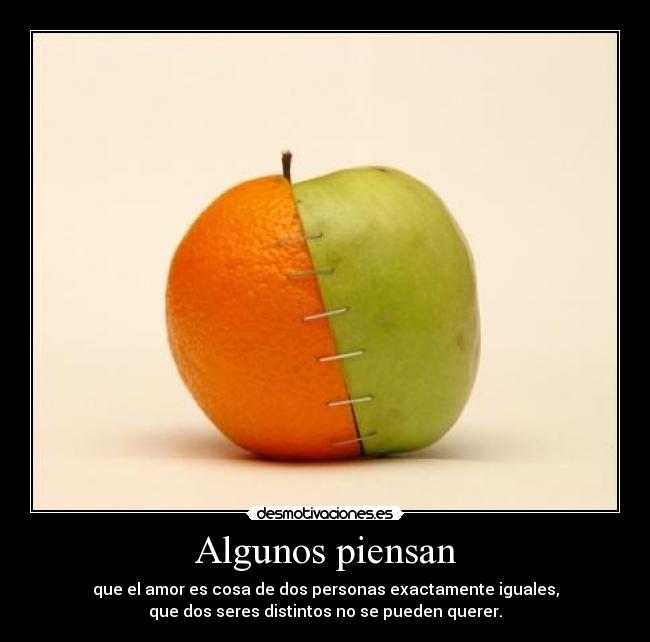 Algunos piensan - que el amor es cosa de dos personas exactamente iguales,
que dos seres distintos no se pueden querer.