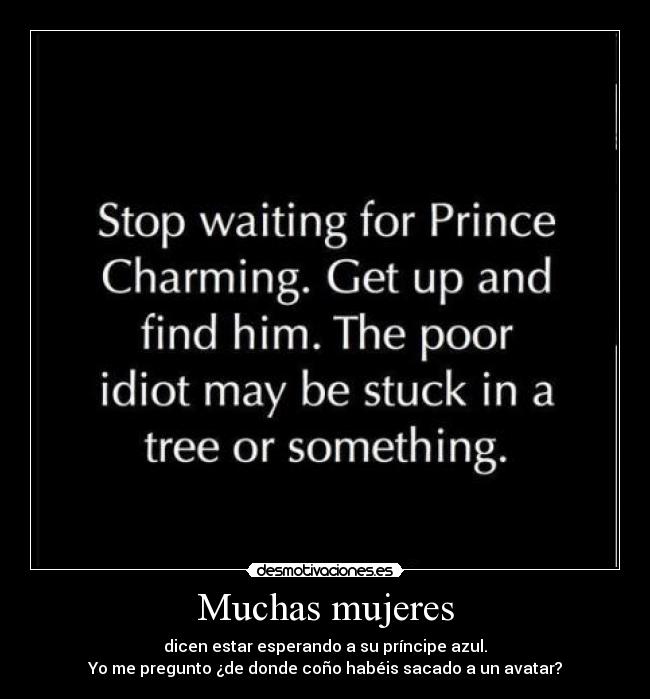 Muchas mujeres - dicen estar esperando a su príncipe azul.
Yo me pregunto ¿de donde coño habéis sacado a un avatar?
