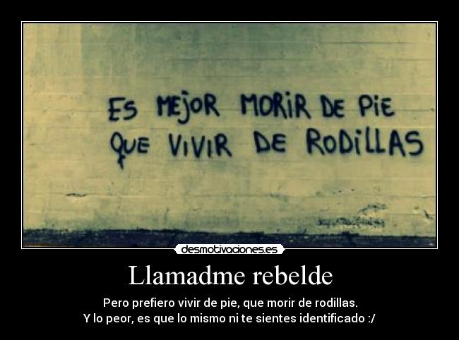 Llamadme rebelde - Pero prefiero vivir de pie, que morir de rodillas.
Y lo peor, es que lo mismo ni te sientes identificado :/